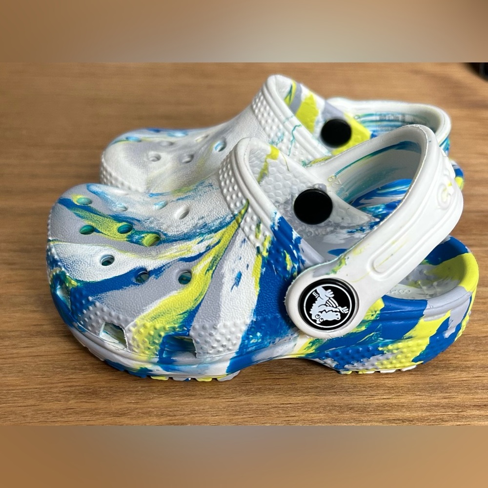 CROCS Kids Classic Marbled Tie-dye Clog Blue Green White Toddler